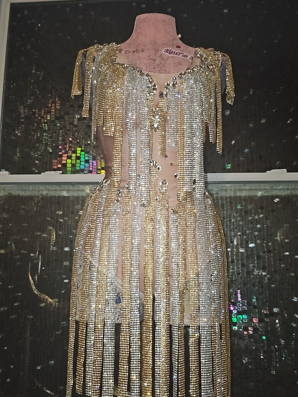 Gold and Silver Rhinestone Fringe Prom Dress